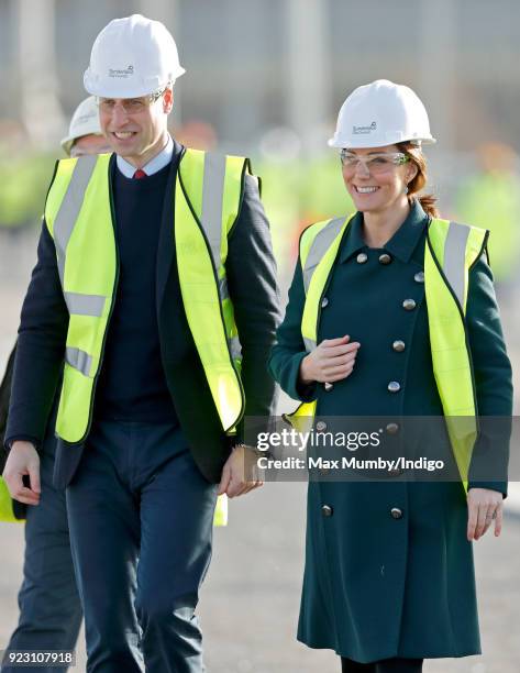 Prince William, Duke of Cambridge and Catherine, Duchess of Cambridge visit the Northern Spire, a new bridge over the River Wear, on February 21,...