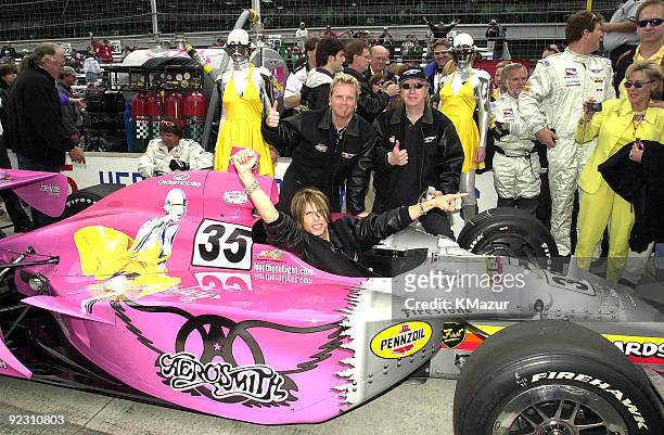Steven Tyler, Joey Kramer and Brad Whitford of Aerosmith Just Push Play Indy race car