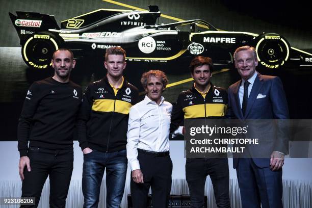 Managing Director of Renault Sport Racing Cyril Abiteboul, Renault's German driver Nico Hulkenberg, French former Fromula One driver and Renault...