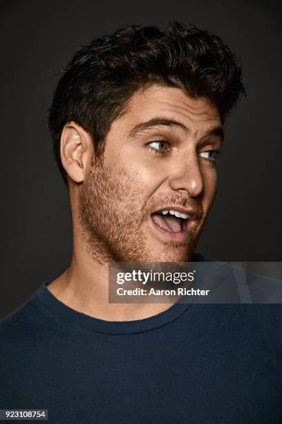 Actor Adam Pally is photographed for New York Times on January 12, 2018 at Tony Kiser Theater in New York City.