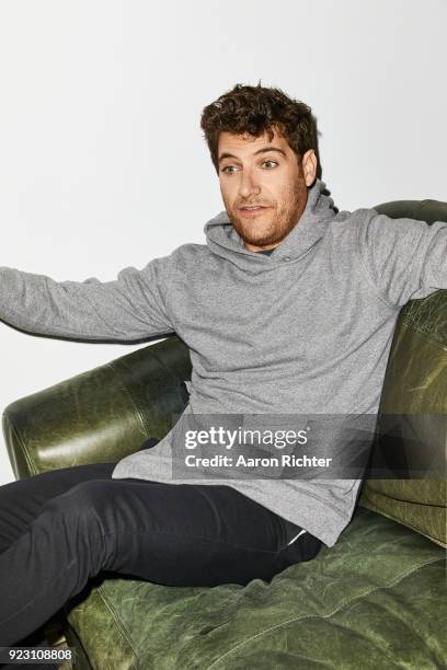 Actor Adam Pally is photographed for New York Times on January 12, 2018 at Tony Kiser Theater in New York City.