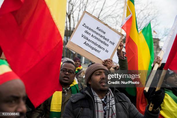 Ethiopian expats protest against their government in front of the Chancellery in Berlin, Germany on February 22, 2018. The protesters demonstrate...