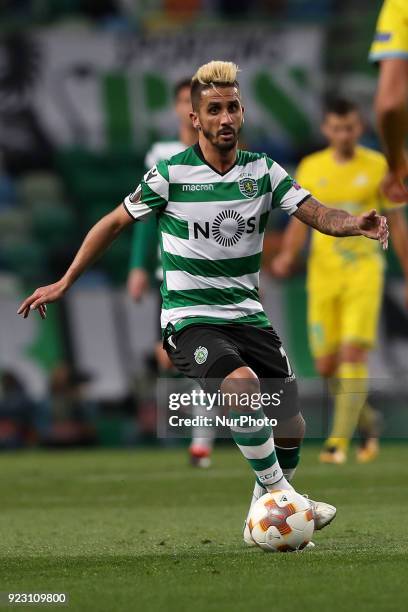 Sporting's midfielder Ruben Ribeiro from Portugal in action during the UEFA Europa League round of 32 second leg football match between Sporting CP...