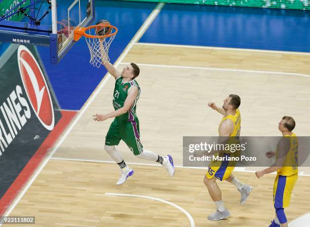 Adam Waczynski, #21 of Unicaja Malaga in action during the 2017/2018 Turkish Airlines EuroLeague Regular Season Round 23 game between Unicaja Malaga...