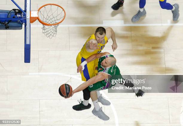 James Augustine, #40 of Unicaja Malaga in action during the 2017/2018 Turkish Airlines EuroLeague Regular Season Round 23 game between Unicaja Malaga...