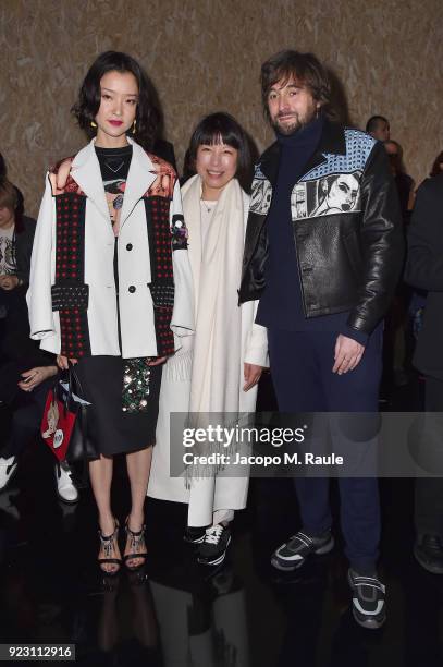 Du Juan, Angelica Cheung and Francesco Vezzoli attends Prada Fall/Winter 2018 Womenswear Fashion Show on February 22, 2018 in Milan, Italy.