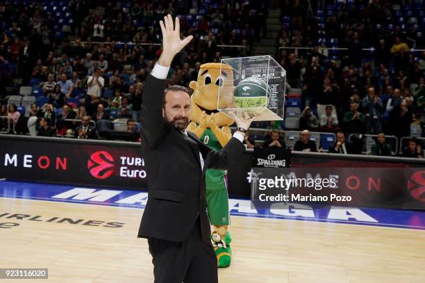 Joan Plaza, Head Coach of Unicaja Malaga in action during the 2017/2018 Turkish Airlines EuroLeague Regular Season Round 23 game between Unicaja...
