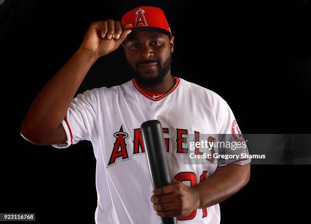 Chris Carter of the Los Angeles Angels poses during Los Angeles Angels Photo Day at Tempe Diablo Stadium on February 22, 2018 in Tempe, Arizona.