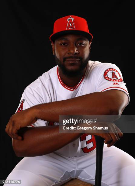 Chris Carter of the Los Angeles Angels poses during Los Angeles Angels Photo Day at Tempe Diablo Stadium on February 22, 2018 in Tempe, Arizona.
