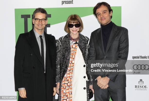 Federico Marchetti, Anna Wintour and Emanuele Farneti attend the 'The Next Green Talents' event during Milan Fashion Week Fall/Winter 2018/19 on...