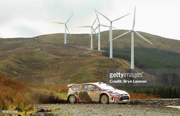 Sebastien Ogier of France and the Citroen Junior Team in action during stage two of the Wales Rally GB at Myherin on October 23, 2009 in Llangurig,...
