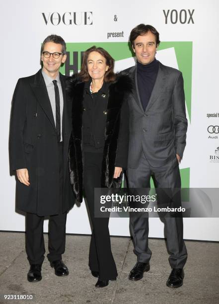 Federico Marchetti, Laudomia Pucci and Emanuele Farneti attend the 'The Next Green Talents' event during Milan Fashion Week Fall/Winter 2018/19 on...