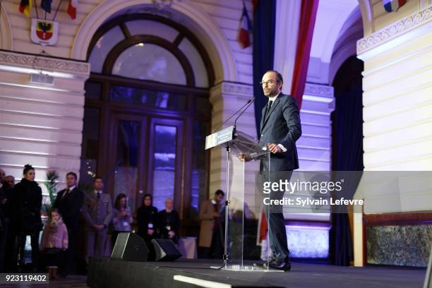 French Prime Minister Edouard Philippe delivers a speech for the opening of the exhibition "Middle-Eastern Christians, 2000 Years of History" at...