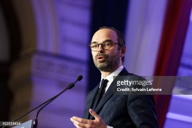 French Prime Minister Edouard Philippe delivers a speech for the opening of the exhibition "Middle-Eastern Christians, 2000 Years of History" at...