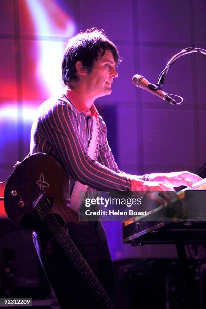 Nicholas McCarthy of Franz Ferdinand performs on stage at Brixton Academy on October 23, 2009 in London, England.