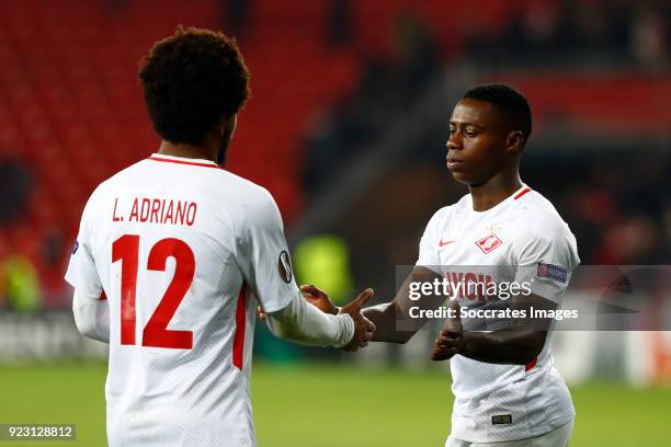 Luiz Adriano of Spartak Moscow, Quincy Promes of Spartak Moscow during the UEFA Europa League match between Athletic de Bilbao v Spartak Moscow at...