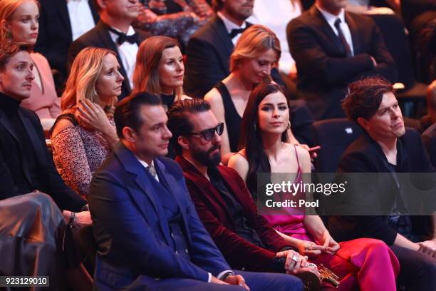 Members of The BossHoss, Lena Meyer-Landrut and Michael Patrick Kelly during the show of "Goldene Kamera 2018" at Messehallen on February 22, 2018 in...