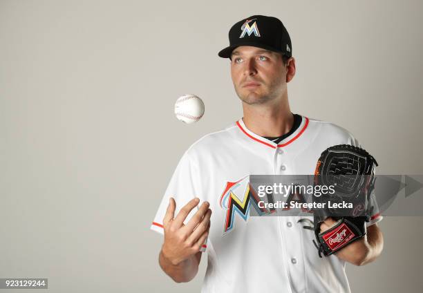 Jacob Turner of the Miami Marlins poses for a portrait at The Ballpark of the Palm Beaches on February 22, 2018 in Jupiter, Florida.