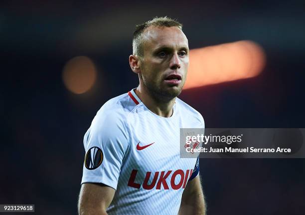 Denis Glushakov of FC Spartak Moskva looks on during UEFA Europa League Round of 32 match between Athletic Bilbao and Spartak Moscow at the San Mames...