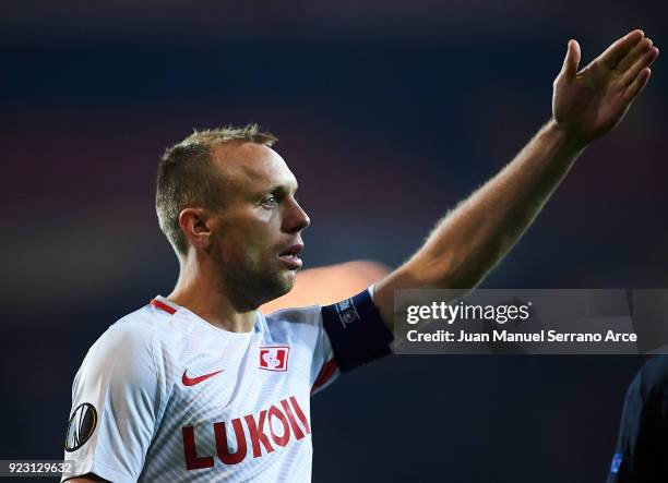 Denis Glushakov of FC Spartak Moskva looks on during UEFA Europa League Round of 32 match between Athletic Bilbao and Spartak Moscow at the San Mames...