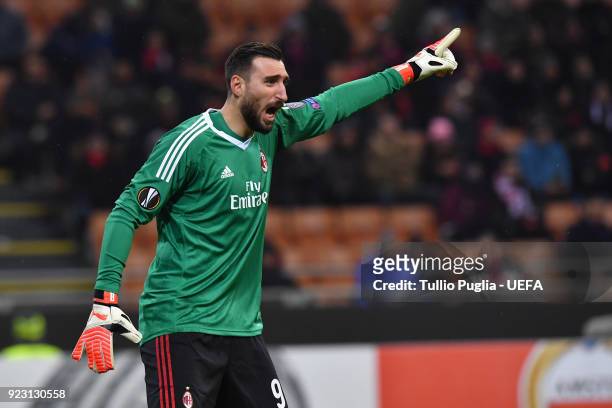 Antonio Donnarumma of AC Milan in action during UEFA Europa League Round of 32 match between AC Milan and Ludogorets Razgrad at the San Siro on...