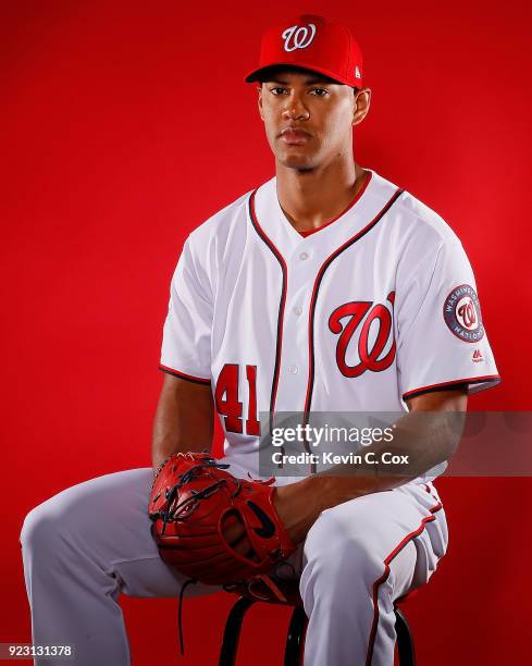 Joe Ross of the Washington Nationals poses for a photo during photo days at The Ballpark of the Palm Beaches on February 22, 2018 in West Palm Beach,...