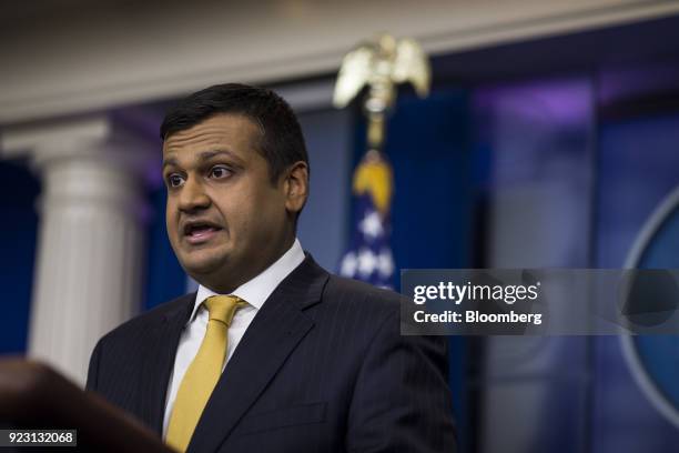 Raj Shah, White House deputy press secretary, speaks during a White House press briefing in Washington, D.C., U.S., on Thursday, Feb. 22, 2018. U.S....