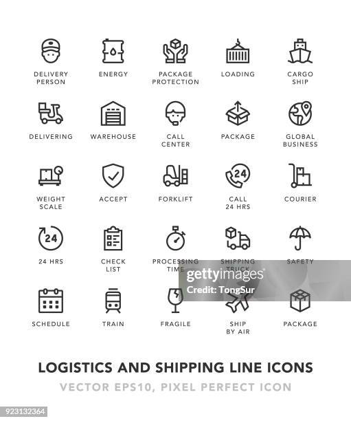 logistics and shipping line icons - fragile sign stock illustrations