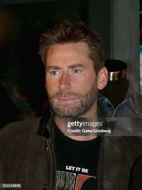 Frontman Chad Kroeger of Nickelback attends a memorabilia case dedication ahead of the band's five-night "Feed the Machine" residency at The Joint...