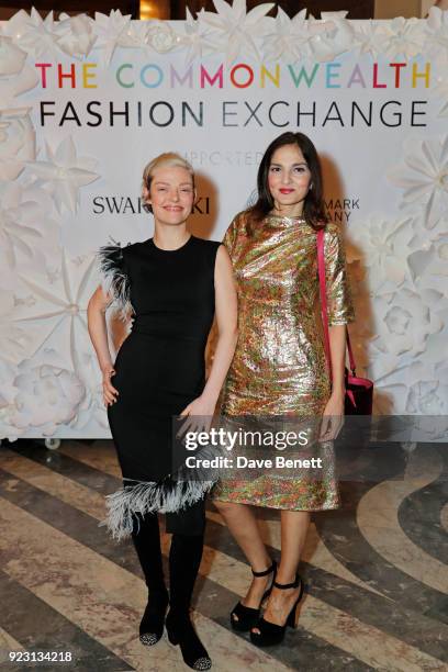 Camilla Rutherford and Yasmin MIlls attend the VIP preview of the Commonwealth Fashion Exchange exhibition at the High Commission of Australia on...