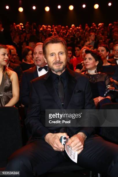 Actor Liam Neeson during the show of "Goldene Kamera 2018" at Messehallen on February 22, 2018 in Hamburg, Germany.