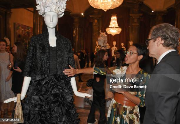 Arlene Martin and Colin Firth attend the VIP preview of the Commonwealth Fashion Exchange exhibition at the High Commission of Australia on February...