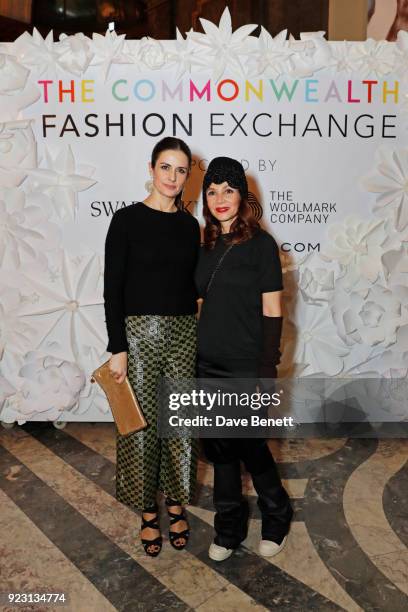 Livia Firth, Founder and Creative Director of Eco-Age, and Afroditi Hera attend the VIP preview of the Commonwealth Fashion Exchange exhibition at...
