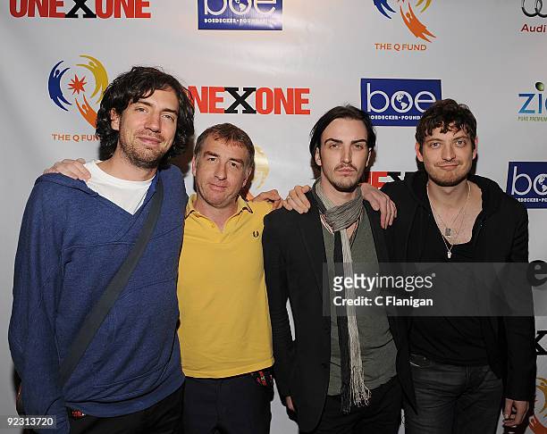 Vocalist Gary Lightbody, Guitarist Nathan Connolly, Bassist Paul Wilson and Jonny Quinn of Snow Patrol attend the ONEXONE Gala on October 22, 2009 in...