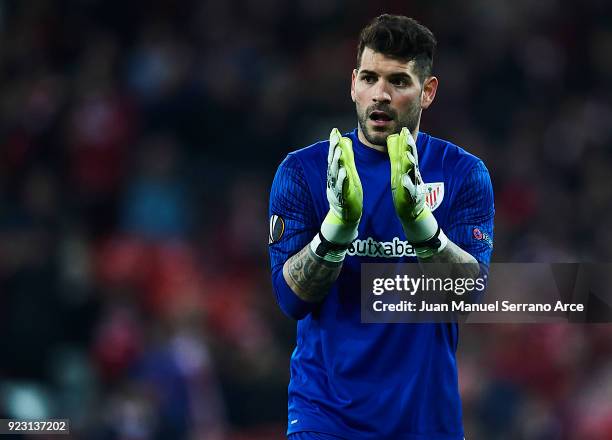 Iago Herrerin of Athletic Club looks on during UEFA Europa League Round of 32 match between Athletic Bilbao and Spartak Moscow at the San Mames...