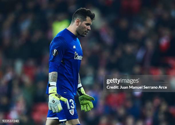 Iago Herrerin of Athletic Club looks on during UEFA Europa League Round of 32 match between Athletic Bilbao and Spartak Moscow at the San Mames...