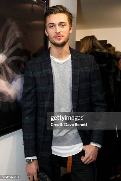 Harvey Newton-Haydon attends a private view of artist Derrick Santini's new exhibition 'Float & Fly' at The Fitzrovia Gallery on February 22, 2018 in...