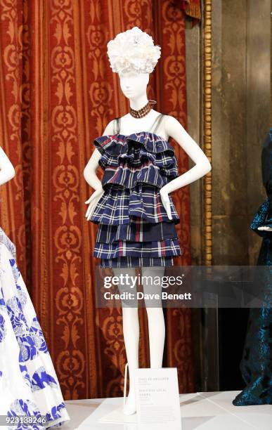 Dress is displayed at the VIP preview of the Commonwealth Fashion Exchange exhibition at the High Commission of Australia on February 22, 2018 in...