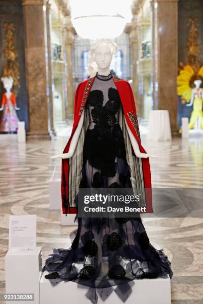 Dress is displayed at the VIP preview of the Commonwealth Fashion Exchange exhibition at the High Commission of Australia on February 22, 2018 in...