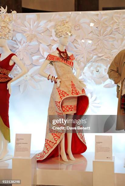 Dress is displayed at the VIP preview of the Commonwealth Fashion Exchange exhibition at the High Commission of Australia on February 22, 2018 in...