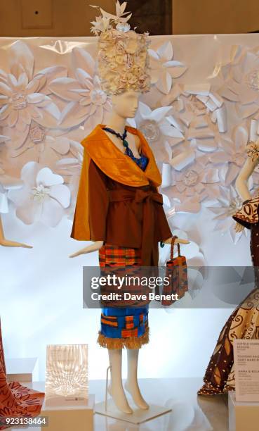 Dress is displayed at the VIP preview of the Commonwealth Fashion Exchange exhibition at the High Commission of Australia on February 22, 2018 in...