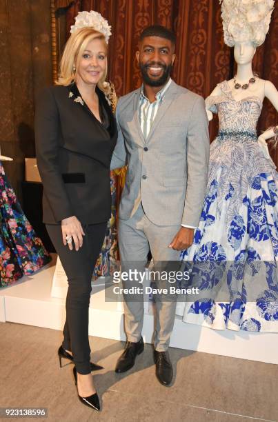 Nadja Swarovski, Swarovski Executive Board Member, and Theodore Elyett attend the VIP preview of the Commonwealth Fashion Exchange exhibition at the...