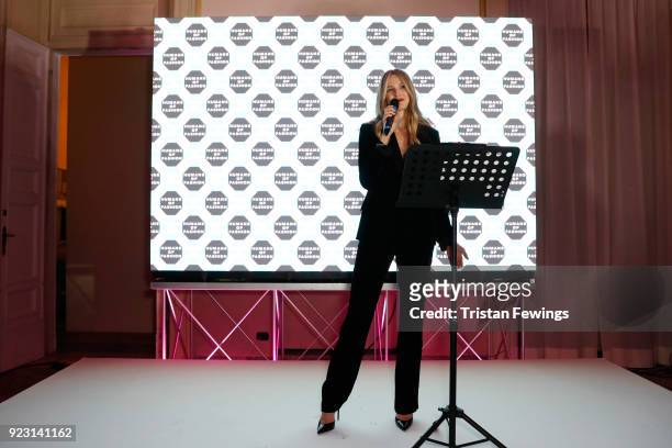 Kristina Romanova on stage during Humans of Fashion Foundation Launch on February 22, 2018 in Milan, Italy.