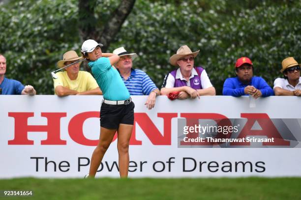 Jing Yan of China plays the shot during the Honda LPGA Thailand at Siam Country Club on February 22, 2018 in Chonburi, Thailand.