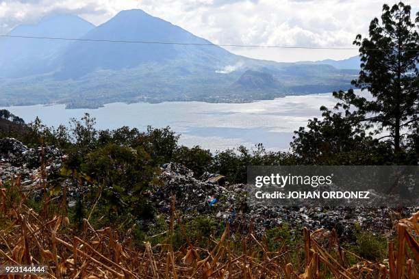 View of a municipal dump next to Lake Atitlan in the highlands in Panajachel municipality, Solola department, 65 km west of Guatemala City, on...