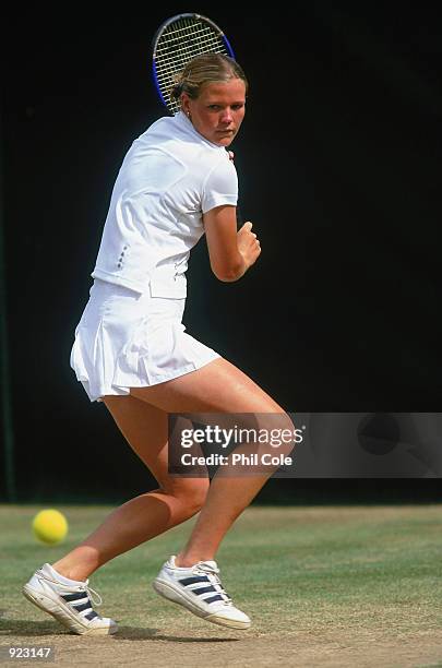 Anna Hawkins of Great Britain in action during the Wimbledon Lawn Tennis Championship Girls Singles second round match held at the All England Lawn...