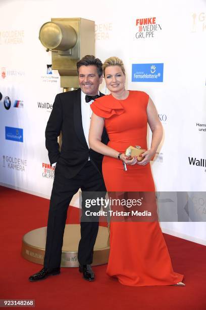 Thomas Anders and his wife Claudia Hess attend the Goldene Kamera on February 22, 2018 in Hamburg, Germany.