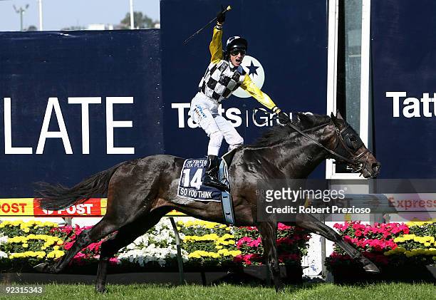 Glen Boss riding So You Think wins the Tatts Cox Plate during the 2009 Cox Plate Day meeting at Moonee Valley Racecourse on October 24, 2009 in...