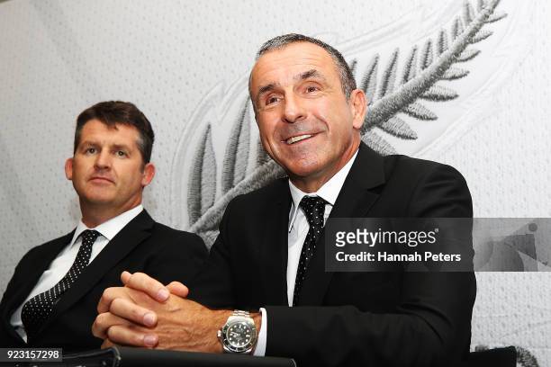 Newly appointed All Whites head coach Fritz Schmid speaks to the media at a press conference at QBE Stadium on February 23, 2018 in Auckland, New...