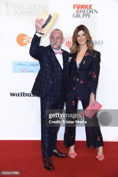 Horst Lichter and his wife Nada Sosinka attend the Goldene Kamera on February 22, 2018 in Hamburg, Germany.